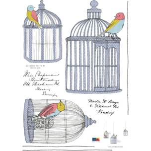 Stickers Muraux décoration adhésifs oiseaux en cage dessinés