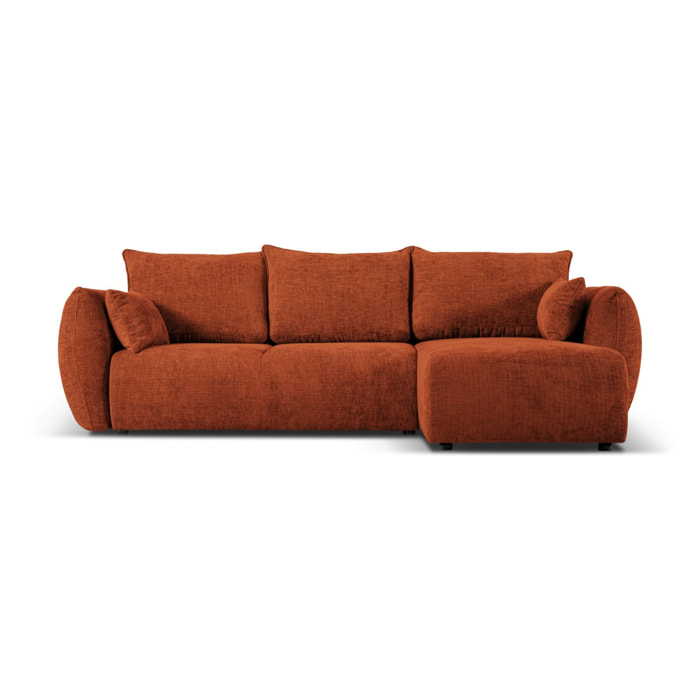 Canapé d'angle droit convertible avec coffre de rangement "Matera" 4 places en chenille terracotta