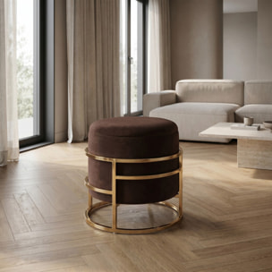 Pouf Contenitore Rotondo in Velluto con Coperchio e Base in Acciaio Dorata, Seduta Imbottita con Vano Contenitore dallo Stile Elegante per Soggiorno, Camera da Letto e Ingresso
