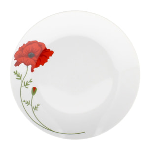 Lot de 6 assiettes à dessert porcelaine blanche avec dessin 19,5cm COQUELICOT