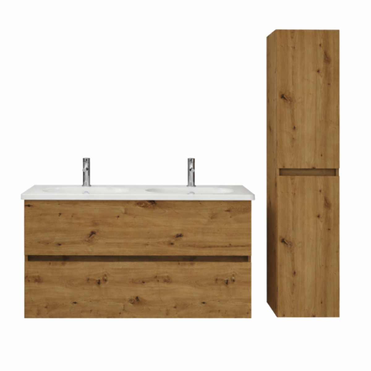 Pack meuble de salle de bain double vasque 120 cm chêne BURGBAD Joline + colonne