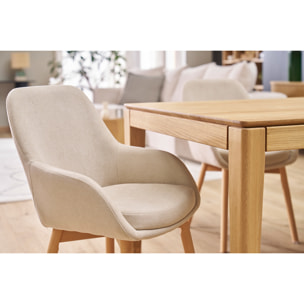 Fauteuils scandinaves en tissu effet velours beige et bois clair massif (lot de 2) HOLO