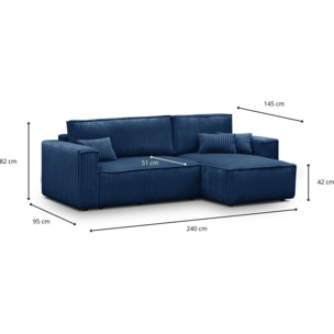 Canapé d'angle convertible 4 places en velours gros côtelé - LIVIA