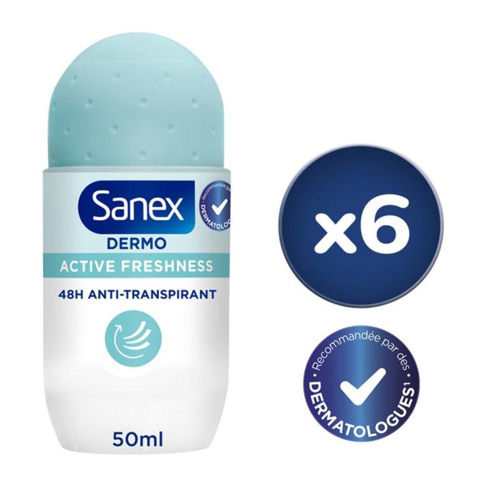 Pack de 6 - Déodorant Sanex active freshness Bille - 50ml