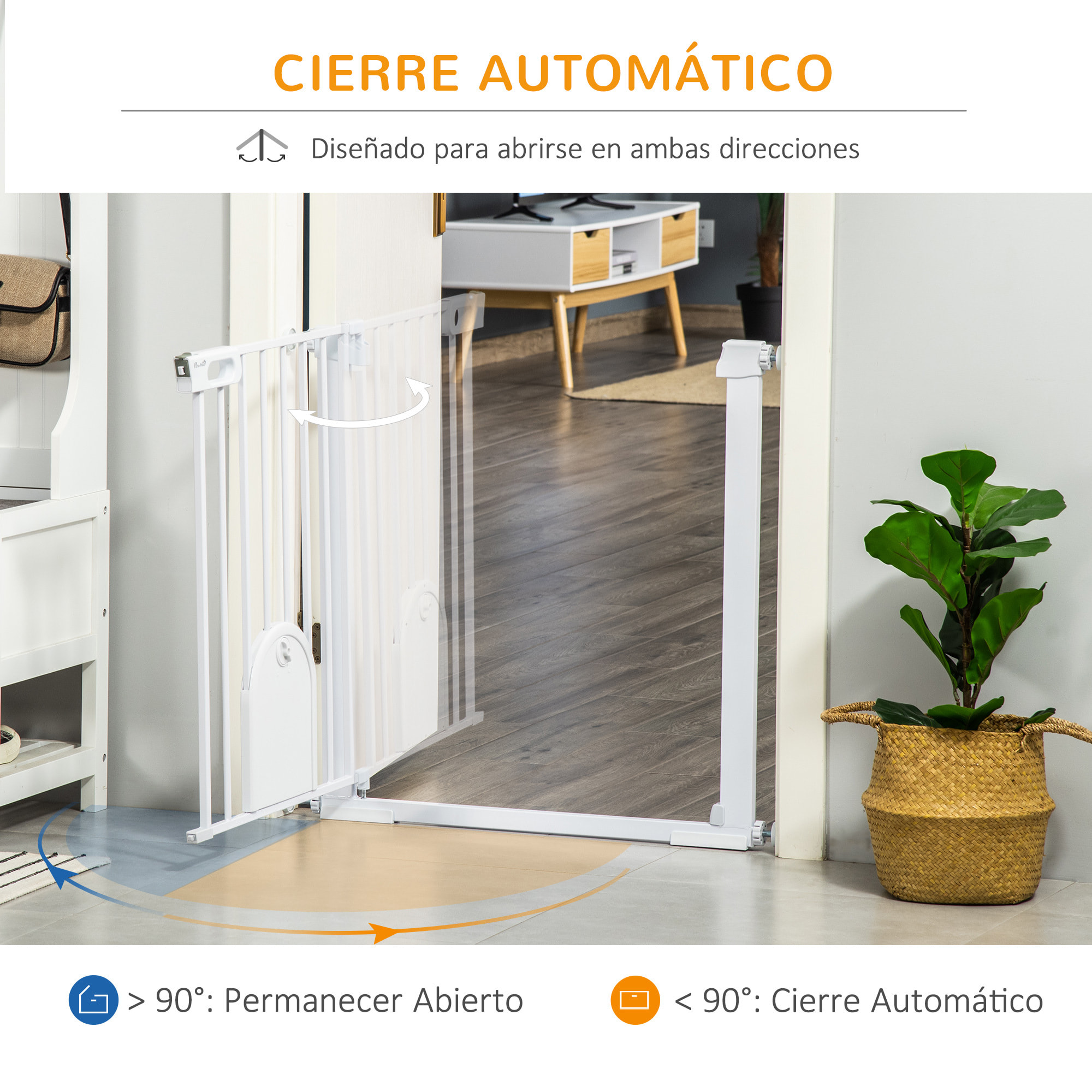 Barrera de Seguridad Perros 75-103cm con 2 Extensiones Cierre Automático Blanco