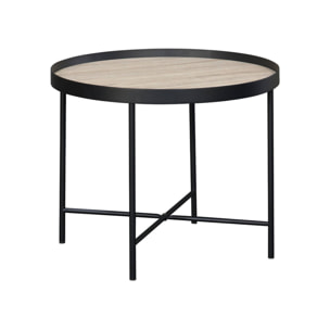 Set de 2 tables gigognes rondes pratiques en MDF effet bois de chêne avec pieds noirs