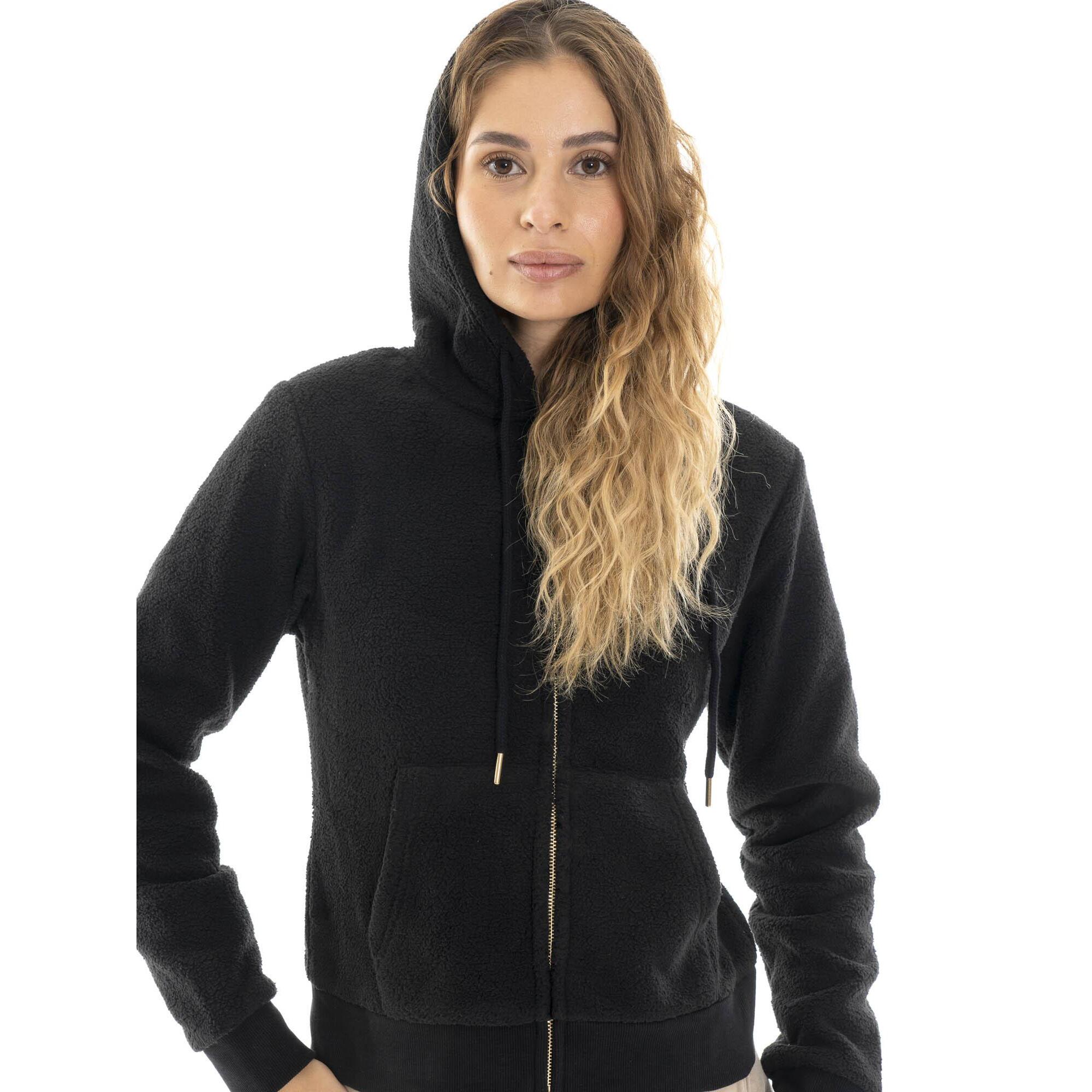 Chaqueta sherpa de mujer de invierno con capucha y cremallera "Relaxed"