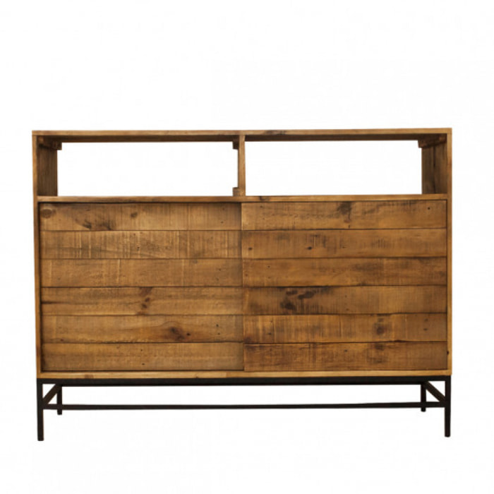 Bar en bois de pin recyclé métal noir L140cm - INDUS