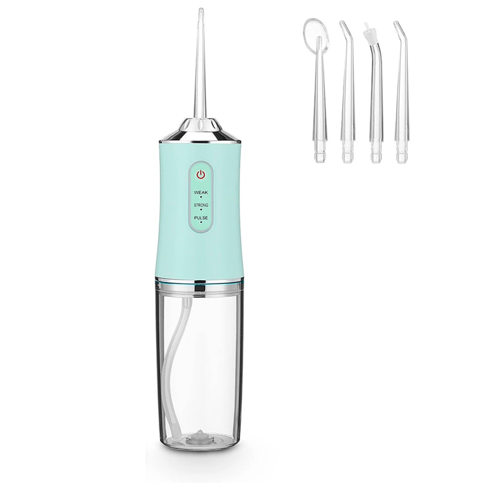 Irrigador bucal con 4 cabezales. 220ml, rotación 360, 3 modos.