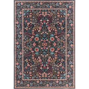 OTTOMAN - Tapis à poils courts doux à motif fleuri noir