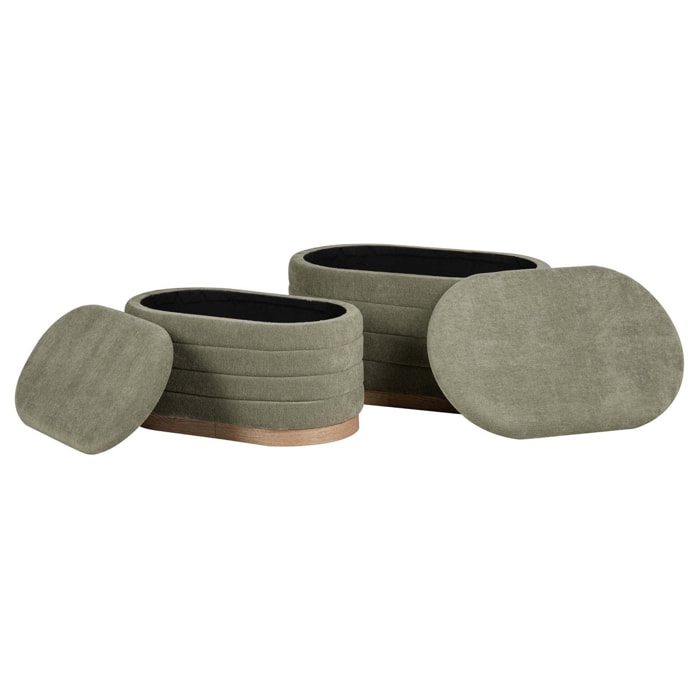 Set 2 Puffs Lino Madera 83x48x42 69x38x35 Cm