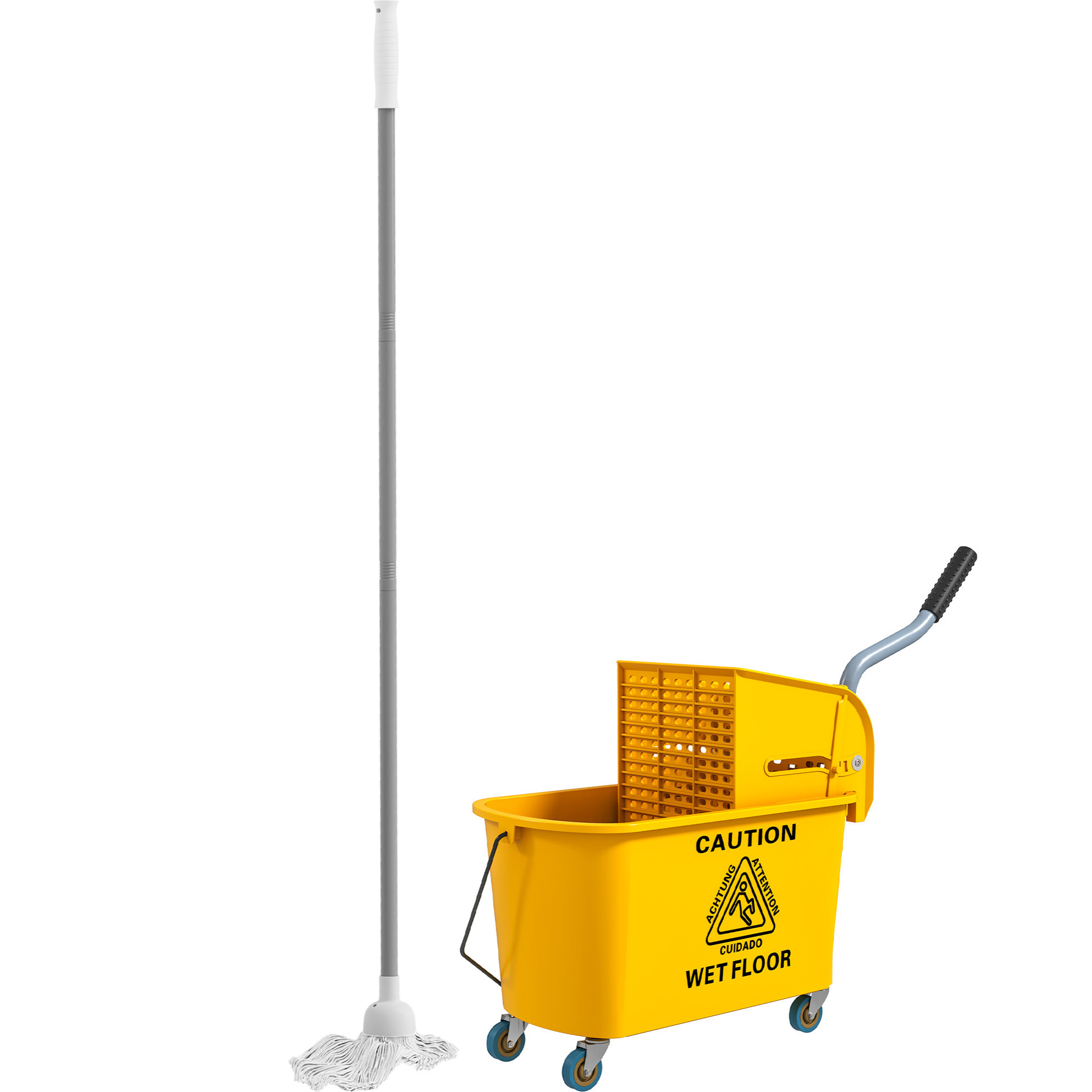 Chariot de ménage chariot de lavage nettoyage professionnel essoreuse latérale seau 20L poignée et serpillère jaune