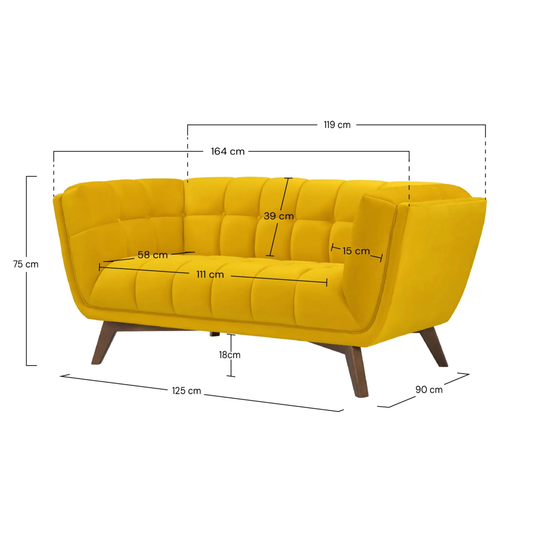 Canapé 2 places en velours jaune - Mona