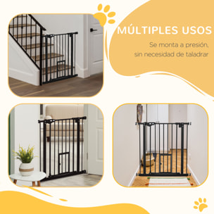 Barrera de Seguridad para Perros Barrera para Mascotas Extensible con Puerta Pequeño Cierre Automático y Sistema de Doble Bloqueo para Puerta Pasillo Escalera 74-80x76,2 cm Negro