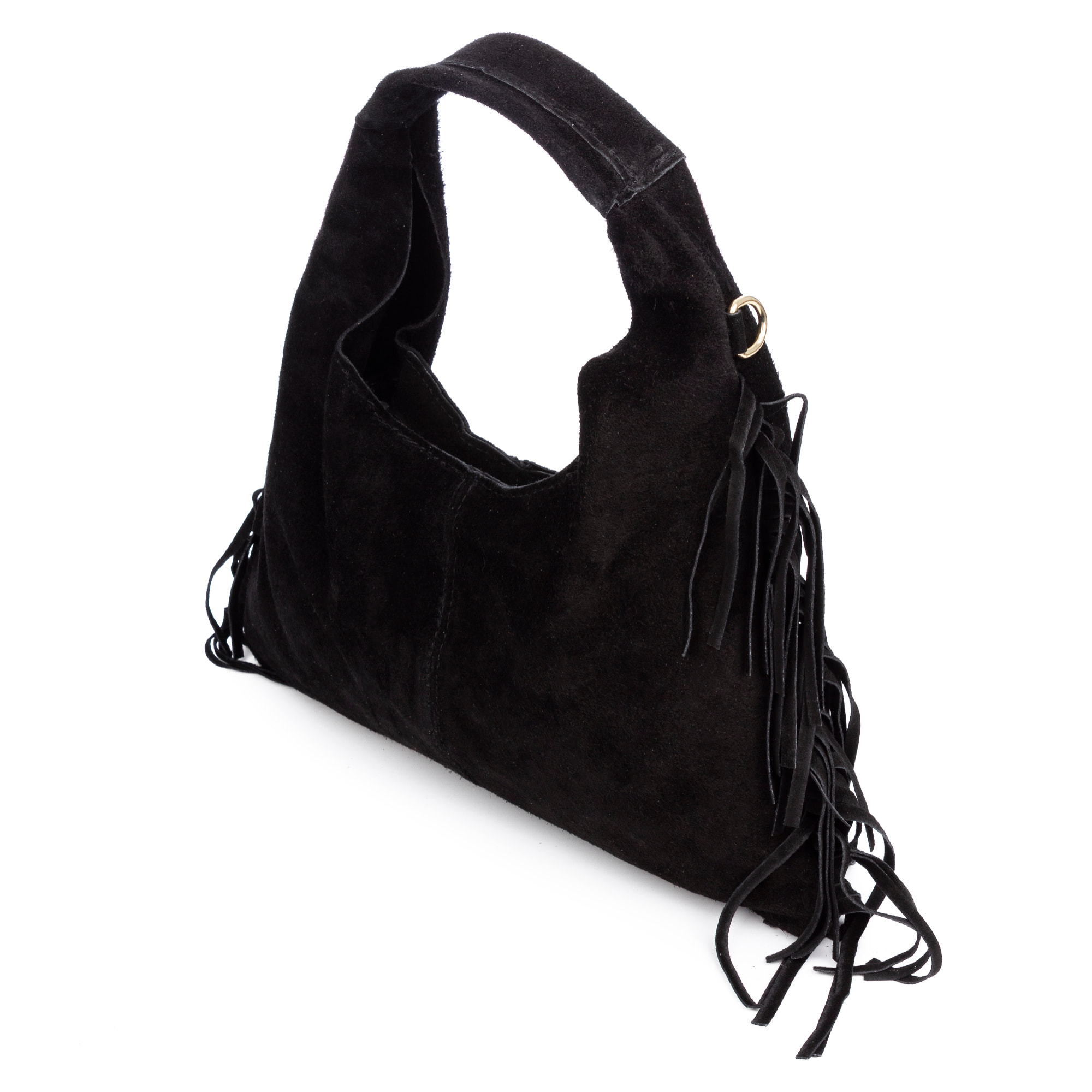 Barisciano borsa a spalla da donna. Pelle scamosciata autentica, con frange.