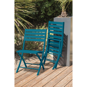 MARIUS - Ensemble repas de jardin 4 places en aluminium bleu canard