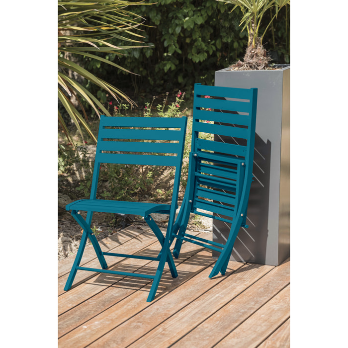 MARIUS - Ensemble repas de jardin 4 places en aluminium bleu canard