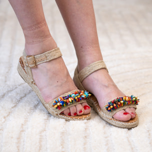 Sandalia plana de yute para mujer, comodas y elegantes diseño moderno con adorno en la pala