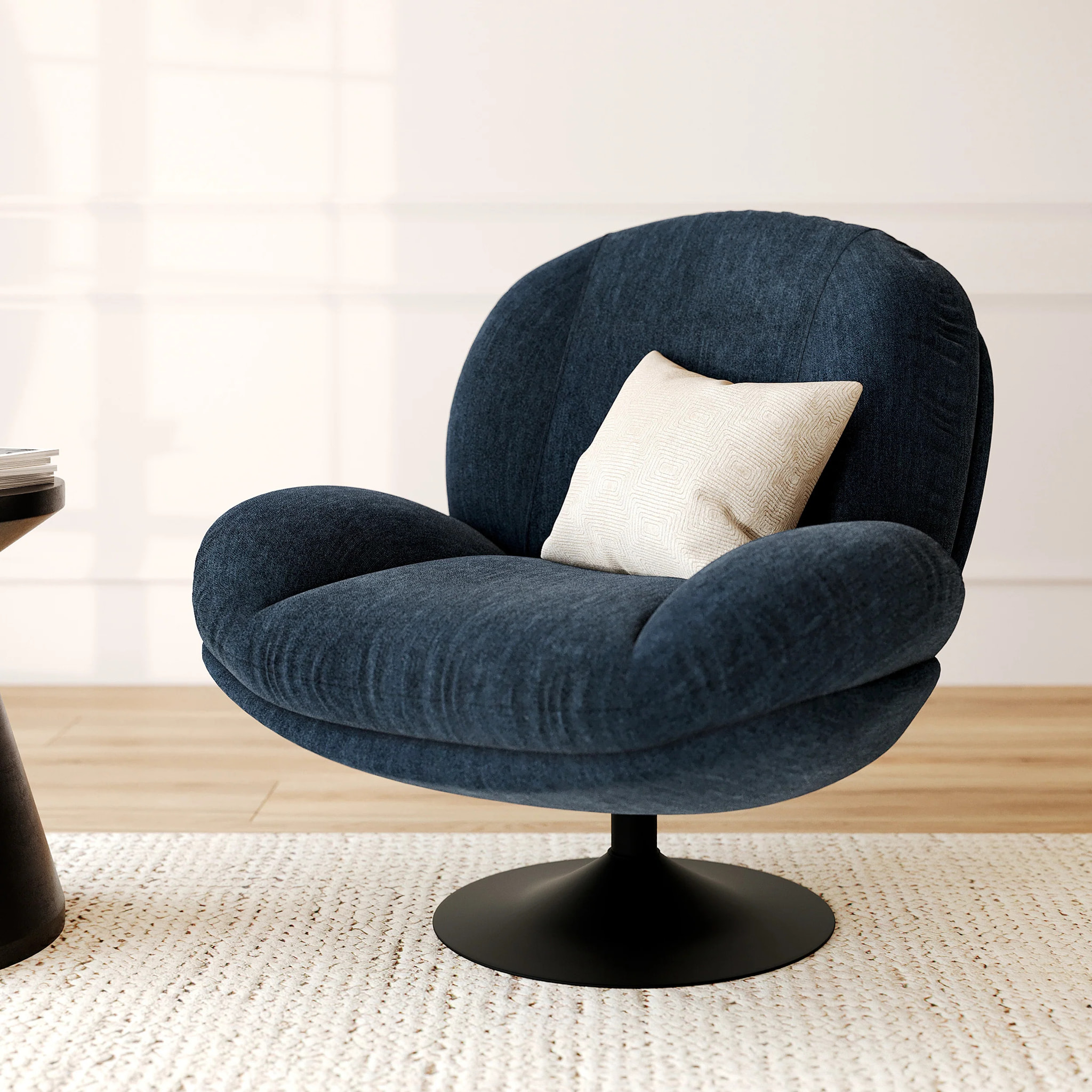 Fauteuil pivotant en tissu effet velours bleu nuit - Ricci