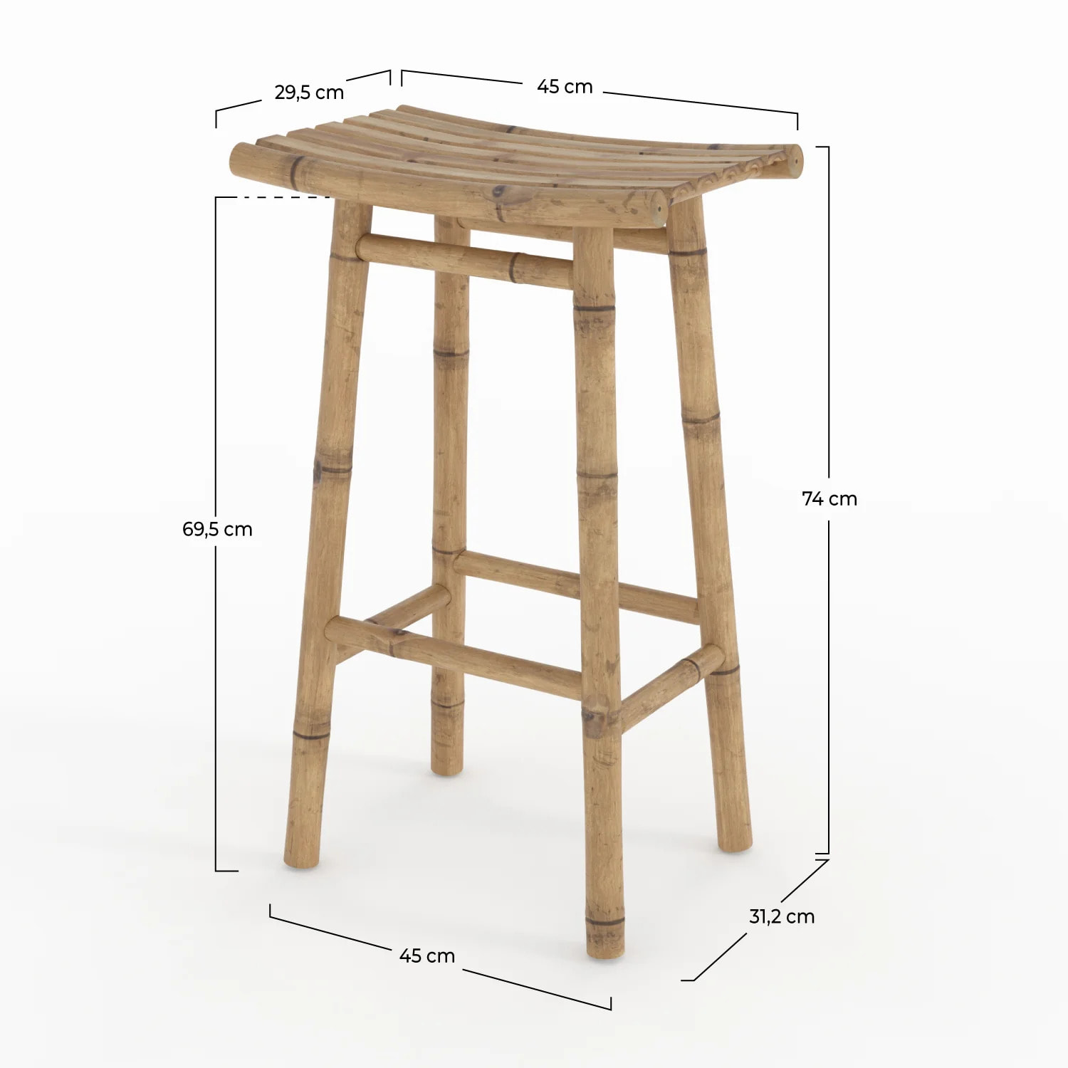 Tabouret de bar extérieur en bambou 74 cm - Vadella