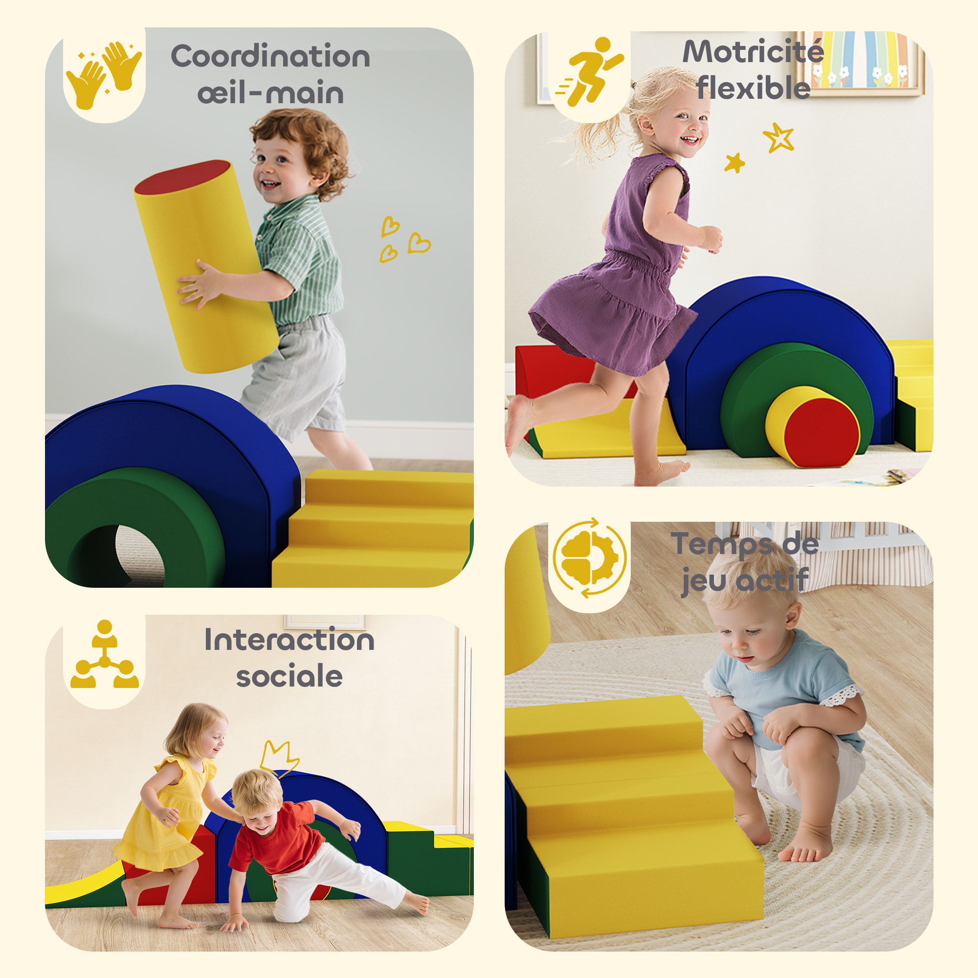 5 blocs de construction en mousse XXL - modules de motricité - certifiés normes EN71-1-2-3 - multicolore