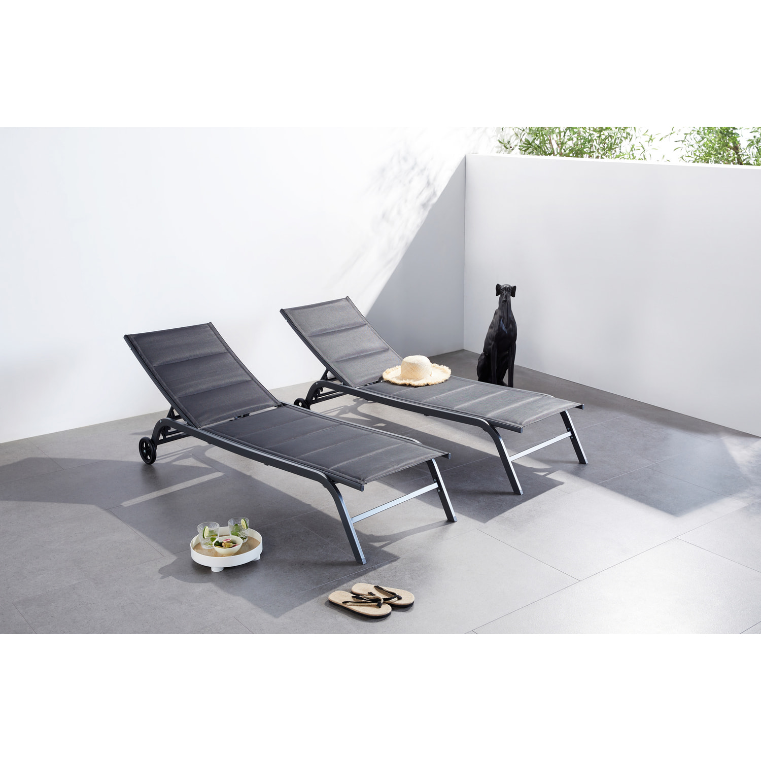 Lot de 2 transats aluminium noir AUCKLAND