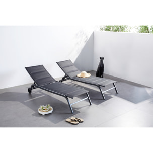 Lot de 2 transats aluminium noir AUCKLAND