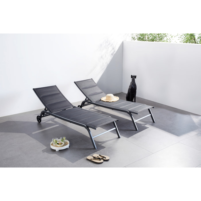 Lot de 2 transats aluminium noir AUCKLAND