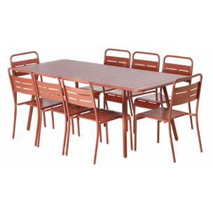 Ensemble table de jardin 200 cm et 8 chaises terracotta EVORA