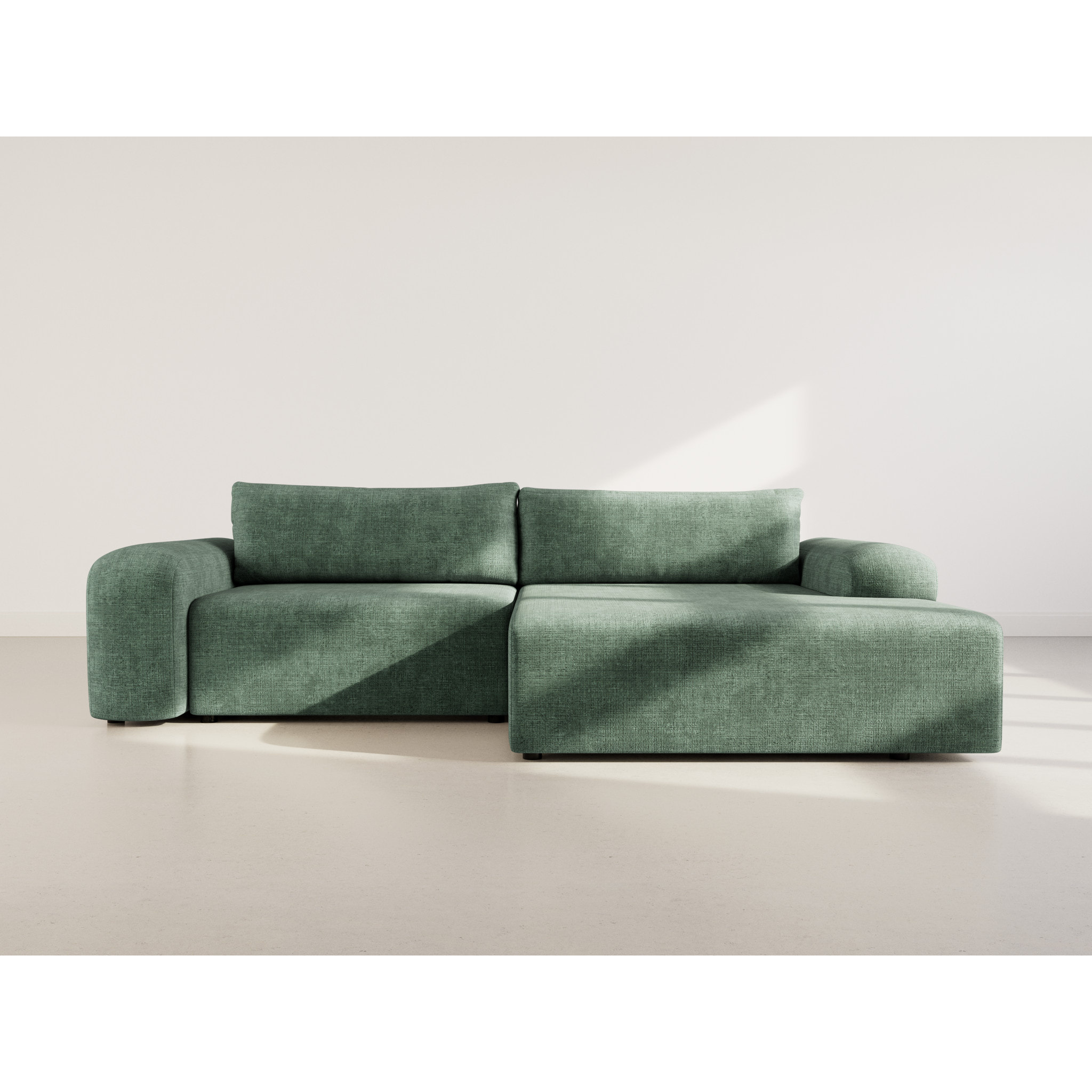 Rebecca - canapé d'angle droit 4 places convertible avec coffre en velours texturé - Vert