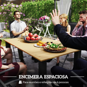 Mesa de Jardín Rectangular Mesa de Terraza Exterior 150x90x73 cm con Patas de Acero Orificio para Sombrilla y Diseño de Listones Carga 70 kg para Terraza Patio Marrón