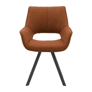 Set di 4 sedie MONTMARTRE in similpelle marrone, tessuto terracotta e gambe in metallo nero, con braccioli