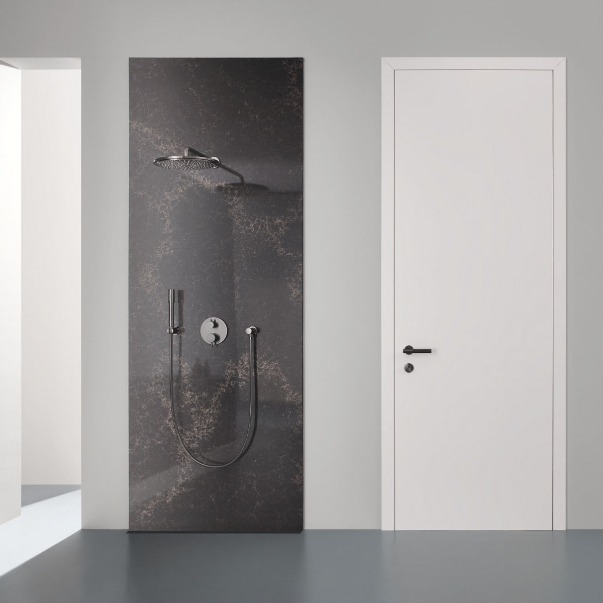 Ensemble douche de tête et bras plafond 142 mm, 1 jet - Hard Graphite brossé