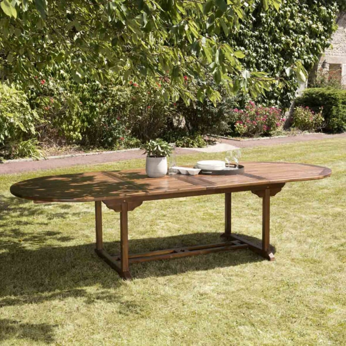 MAEVA - Table de jardin 10/12 personnes - ovale double extension 200/300 x 120 cm en bois teck huilé