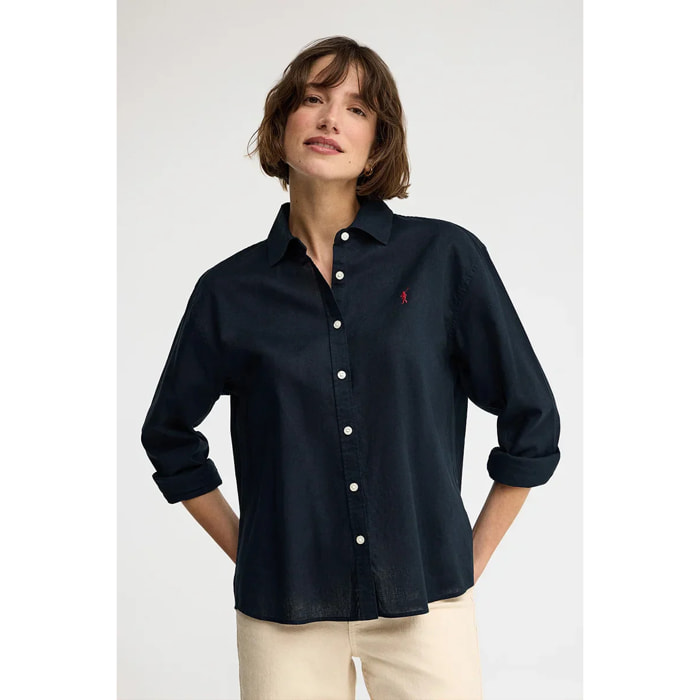 Camicia cotolino blu marino dal fit ampio con ricamo Rigby Go