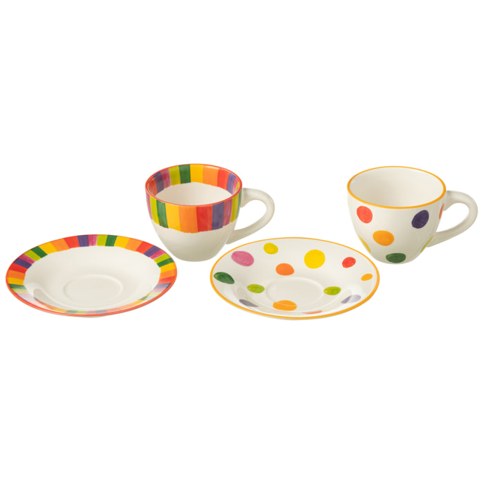 J-Line tasse + sous-tasse Polka Pois Ligne - porcelaine - mix - 2 boite de 3 pcs