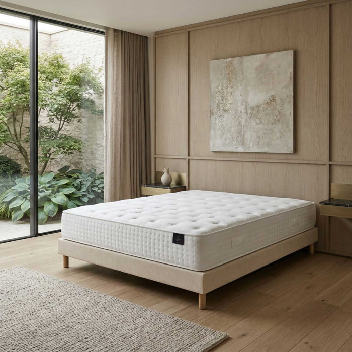 Ensemble matelas ressorts HÉLIOS, mémoire de forme, H31 cm, sommier beige