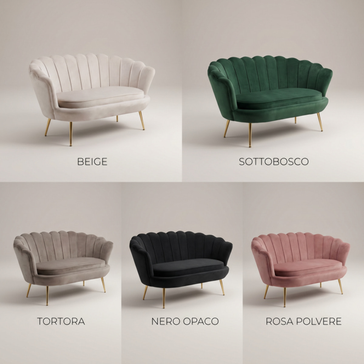 Divano 2 Posti in Velluto con Schienale a Ventaglio, Seduta Imbottita dallo Stile Elegante per Soggiorno, Studio e Camera da Letto