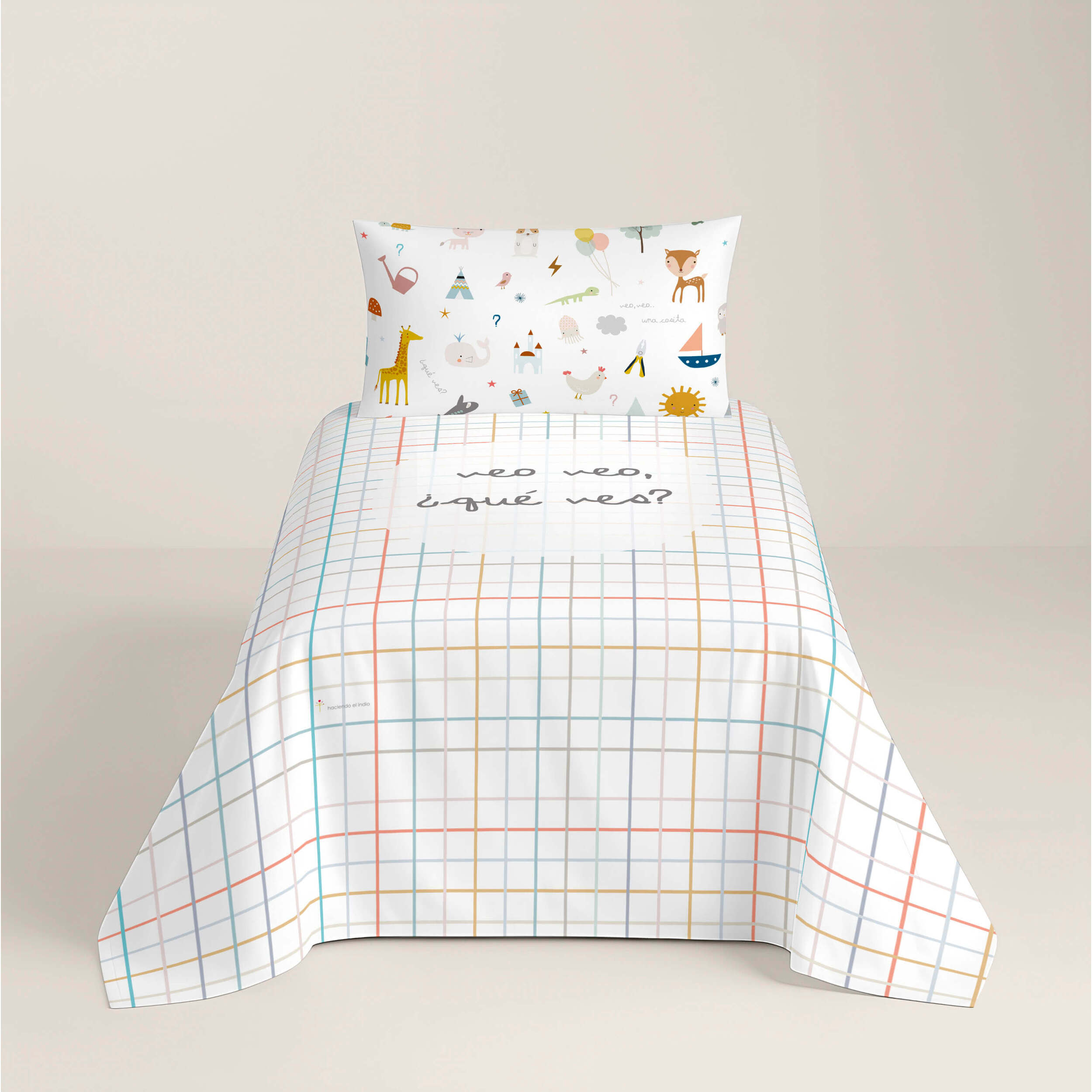 Juego de Sábanas Estampadas - Infantil - Incluye 1 Funda de Almohada - 100% Algodón - Veo Veo
