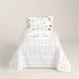 Juego de Sábanas Estampadas - Infantil - Incluye 1 Funda de Almohada - 100% Algodón - Veo Veo