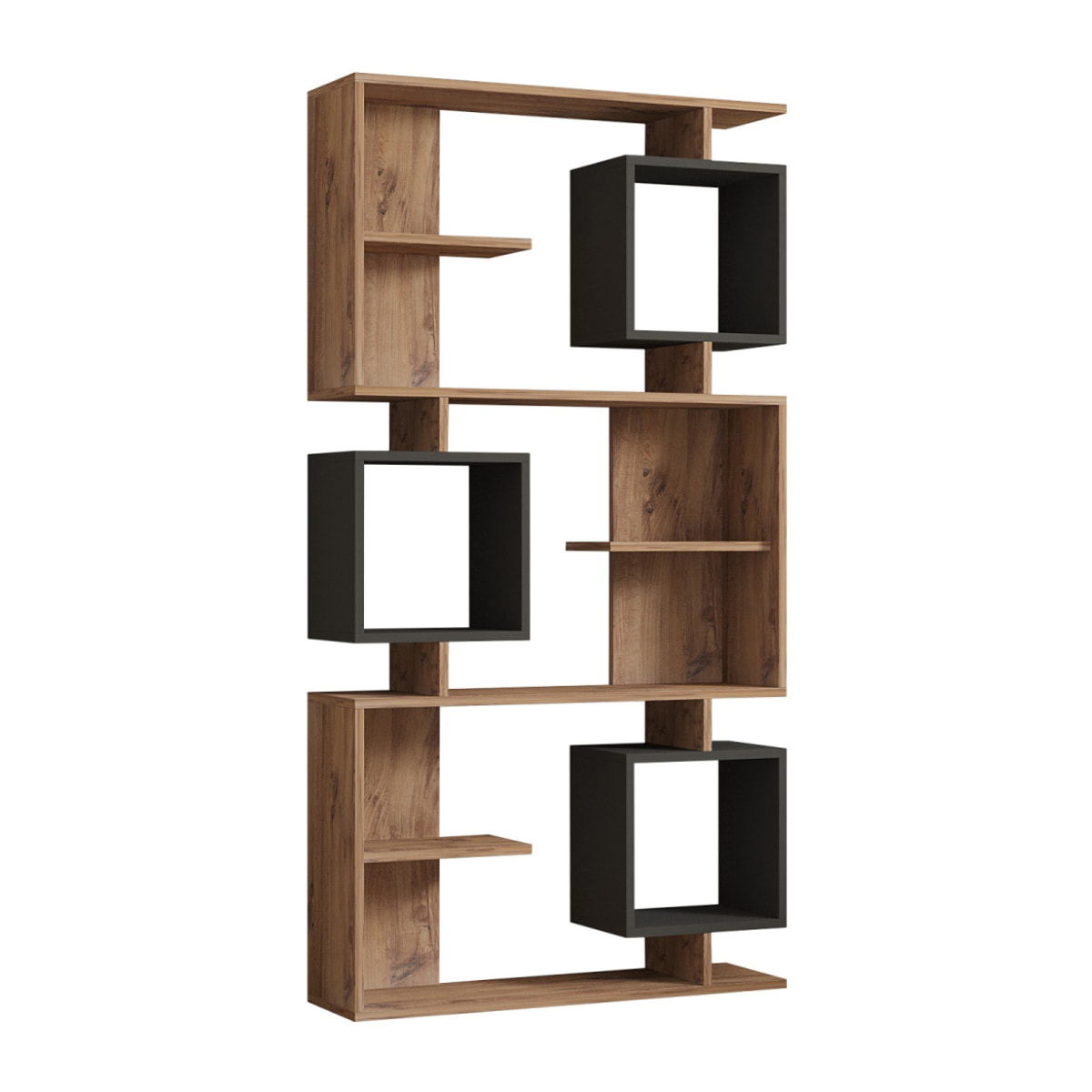 Bibliothèque design asymétrique 172cm effet bois et gris anthracite SOHO