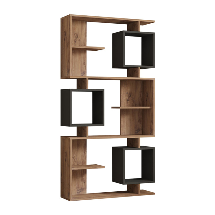 Bibliothèque design asymétrique 172cm effet bois et gris anthracite SOHO