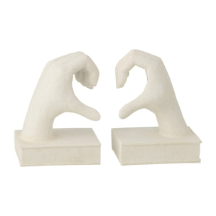 J-Line Serre-livres Mains Love - polyrésine - blanc - set de 2
