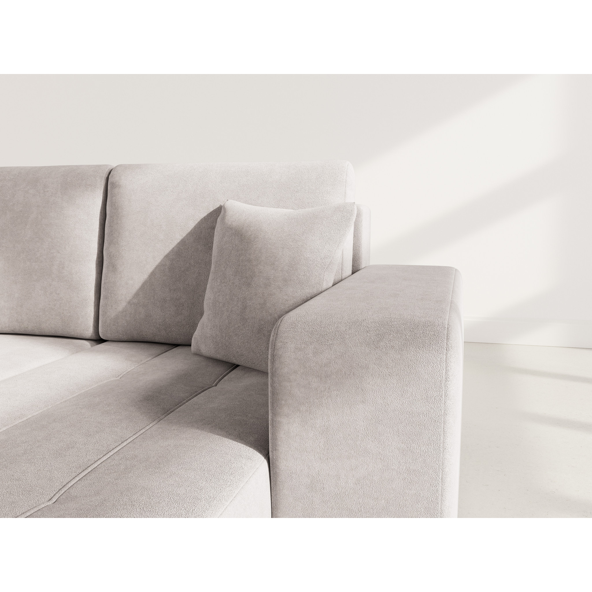 Nicole - canapé d'angle réversible 4 places convertible avec coffre en tissu - Gris clair