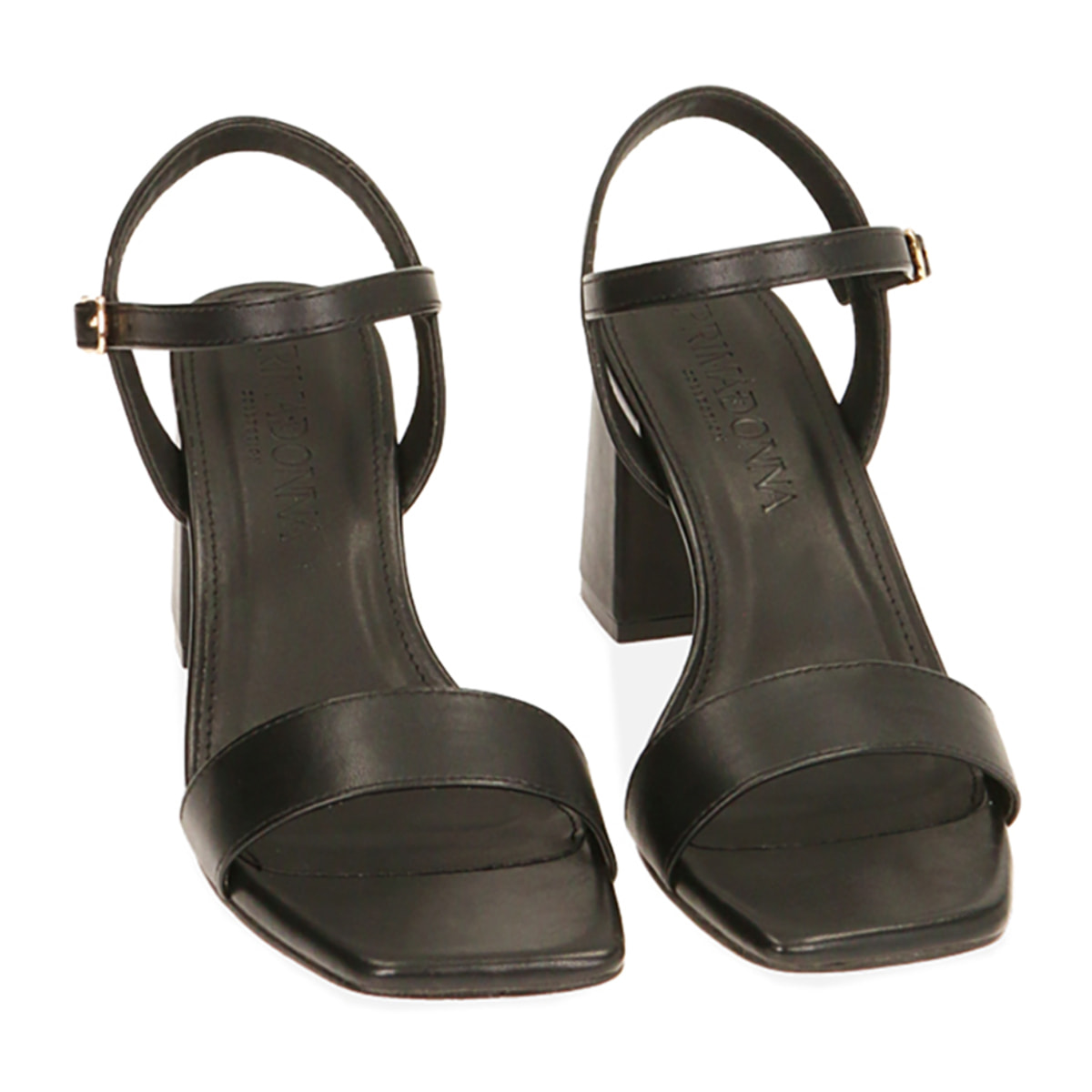 Sandalias minimal negras, tacón de 7,5 cm