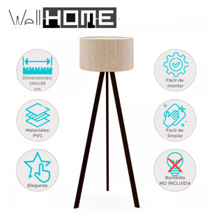 Lámpara de Pie H.140cm en PVC y Madera en color Beige