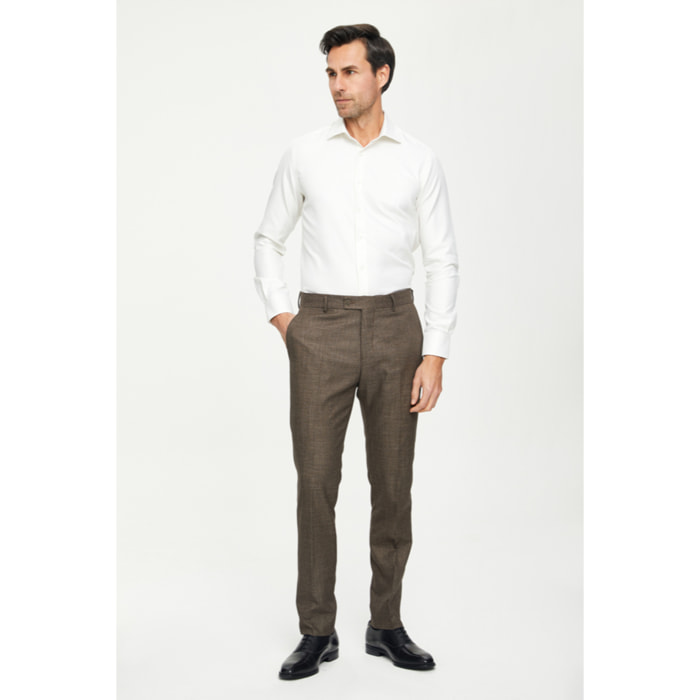 Camicia Uomo 1 Bottone Francese Slim Cotone Unito Bianco