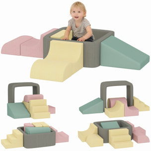 Juego de 7 Bloques de Espuma para Niños, Bloques de Psicomotricidad con Fundas de Pana Lavables, Set de Escalada para Interior, para Escalar y Gatear, Multicolor