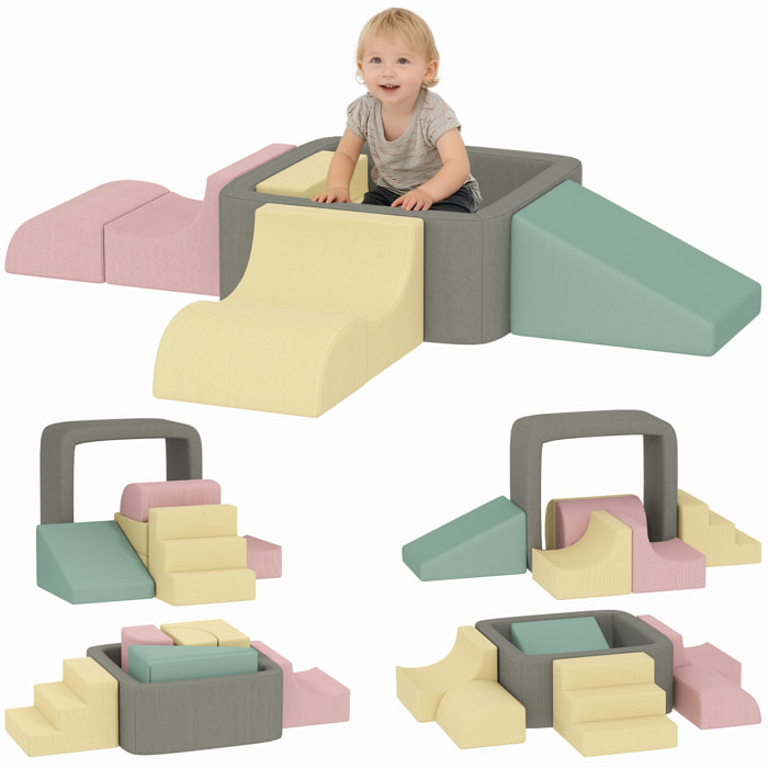 Juego de 7 Bloques de Espuma para Niños, Bloques de Psicomotricidad con Fundas de Pana Lavables, Set de Escalada para Interior, para Escalar y Gatear, Multicolor
