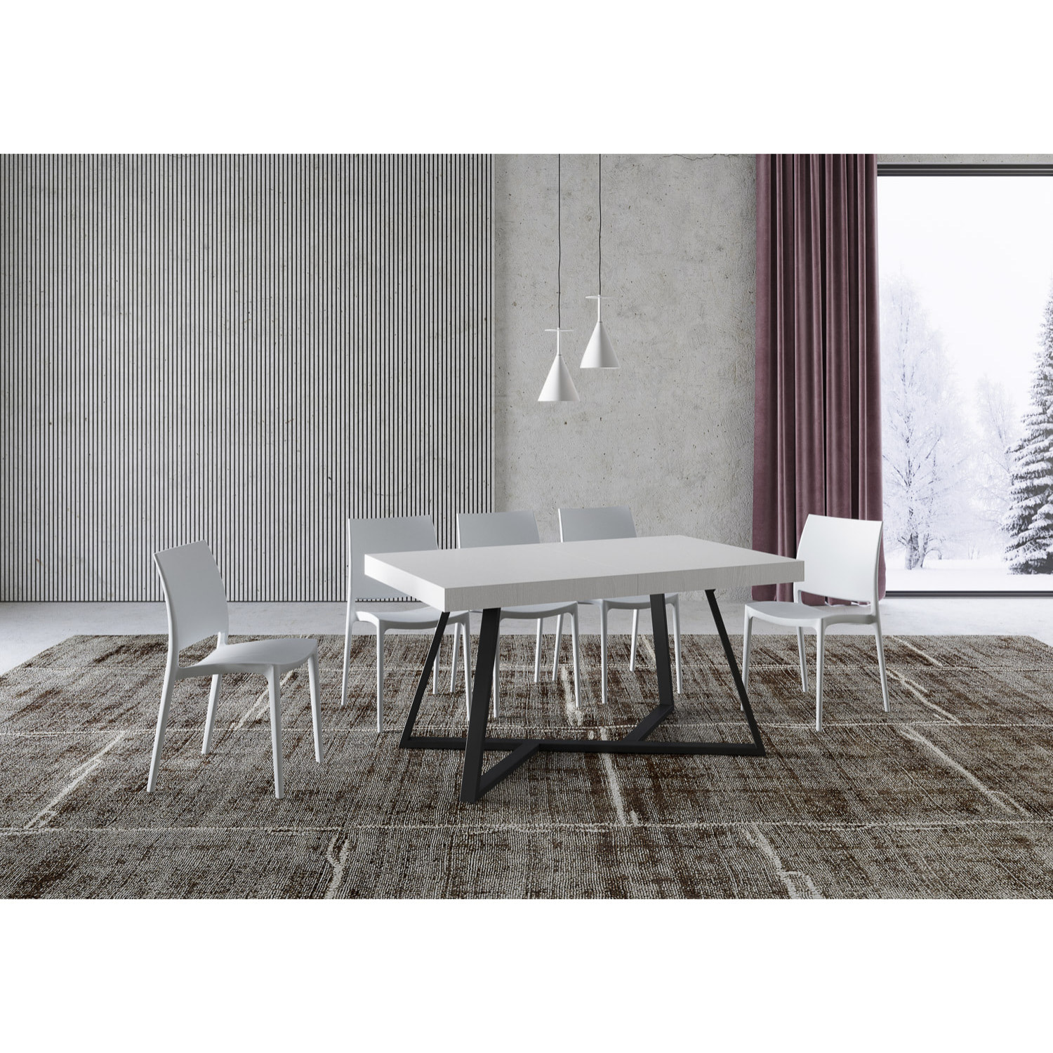 Mesa extensible 90x140/244 cm Booster fresno blanco patas antracita